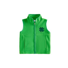 (6-12 Months, Green) Toddler Irish Fleece Vest Jacket Clover Embroidered Sleeveless Zip-up Coat with Pockets for Baby Girls Boys