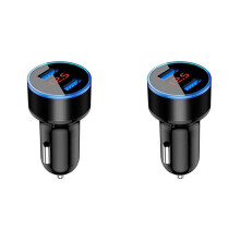 2X 3.1A Dual USB Car Charger 2 Port LCD Display 12-24V Fast Quick Charging Auto Power Adapter with LED Light, Black