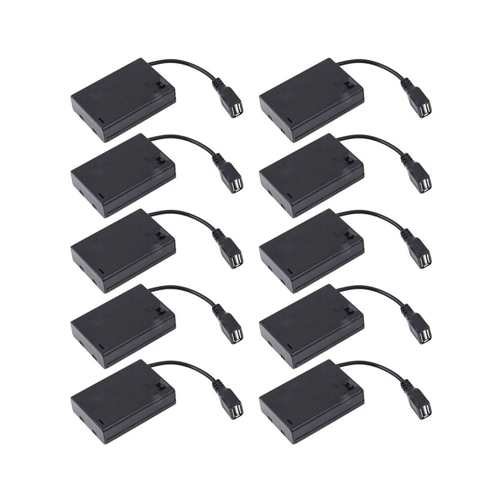 10Pcs 3Xaa Battery Case With Cover And Connected To Usb Female Connector Usb Female Socket Battery Holder Light/Black 4713755168708