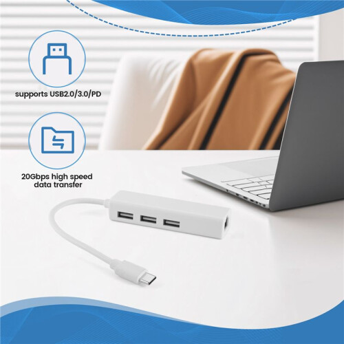 USB-C USB 3.1 Type C To USB RJ45 Ethernet Lan Adapter Hub Cable for  PC