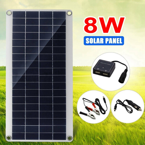 1X8W 12V Dual USB/ Flexible Solar Panel Efficient Car Battery Charge Camping 1