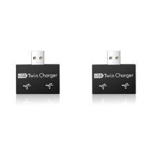 2X Portable USB Hub to 2 Port Charger Hub Adapter USB Splitter Dual USB Charging Extender for Phone Computer Black