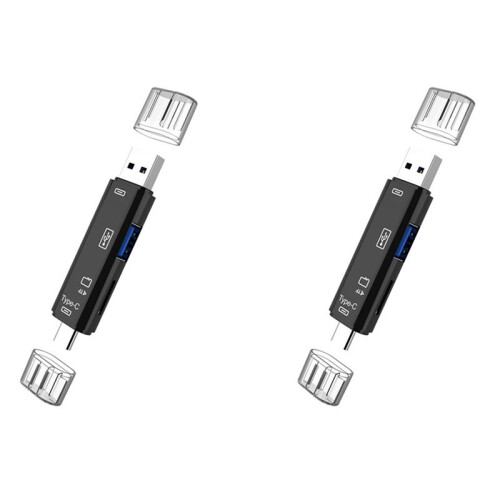 2X 5 In 1 USB 2.0 Type C/USB /Micro-USB/TF/ Memory Card Reader OTG Card Reader Adapter Mobile Phone Accessories,Black