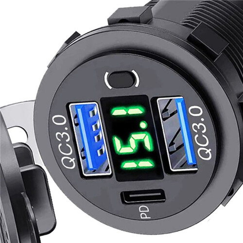 2X 12V USB Outlet Dual Quick Charge with Voltmeter and Power , Multifunction USB Charger Adapter 1
