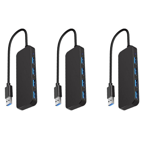 3X 4  USB Hub, USB 3.0 Hub USB Splitter USB Expander for Laptop, Flash Drive, HDD, Console, Printer, Camera