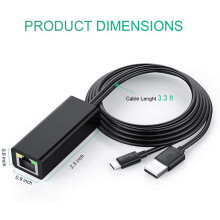 2X Ethernet Adapter with Power Cable for TV Stick (2Nd Gen),4K Stick,TV Square,Micro-USB To RJ45 Wired LAN Adapter,Black