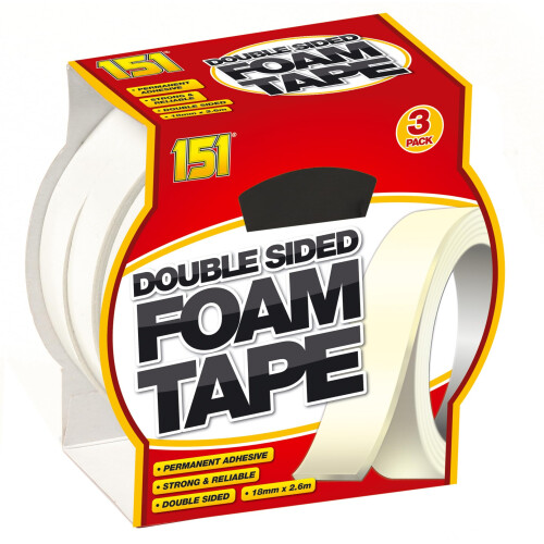 Double Sided Foam Tape, 3 Rolls, 18Mm X 2.6M, White