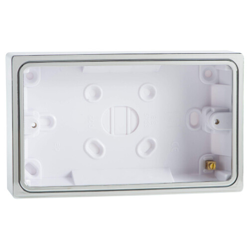 YBD/C Polished Chrome Decorative Twin Socket Back Pattress Box Surface, White, 91x151x35mm
