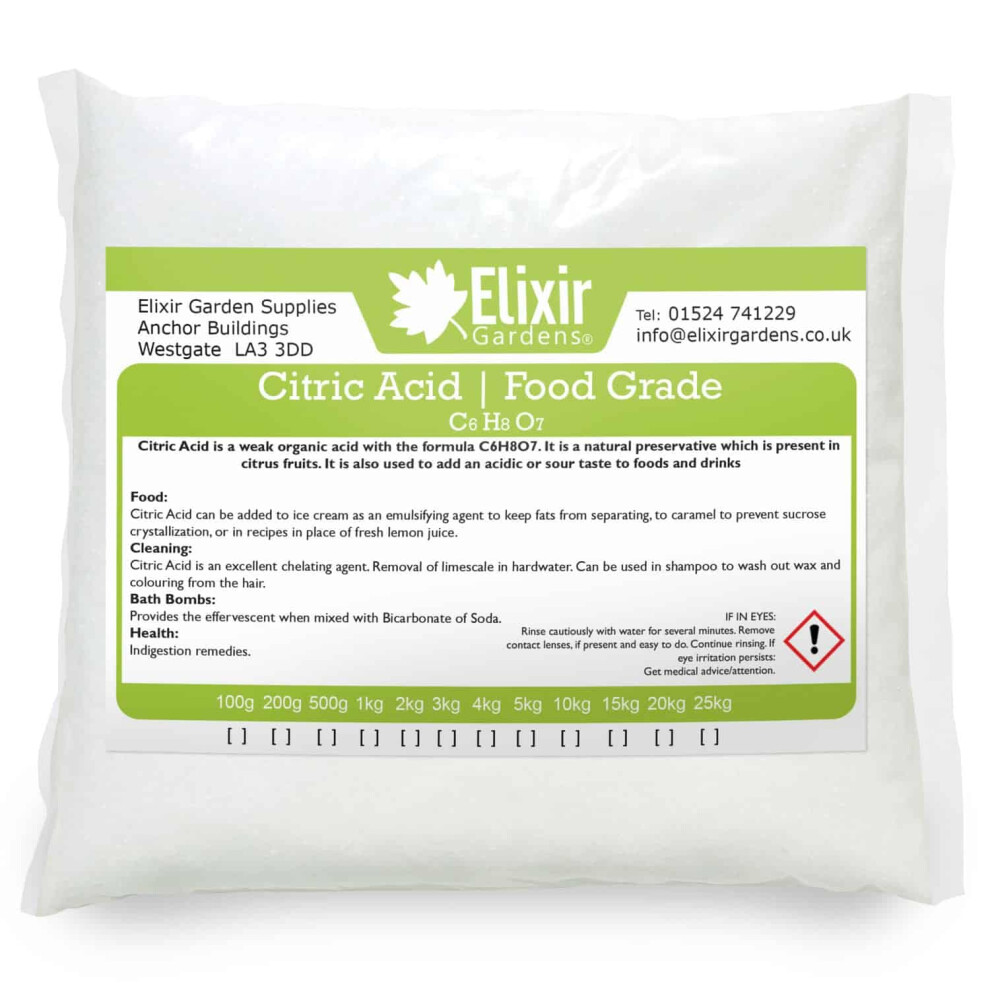 Elixir Gardens Pure Citric Acid | 10Kg | Anhydrous Fine | For Use With Bath Bombs, Cleaning, Descaling, Preservative, Cooking, Nutrient, Elderflower, Food Grade |