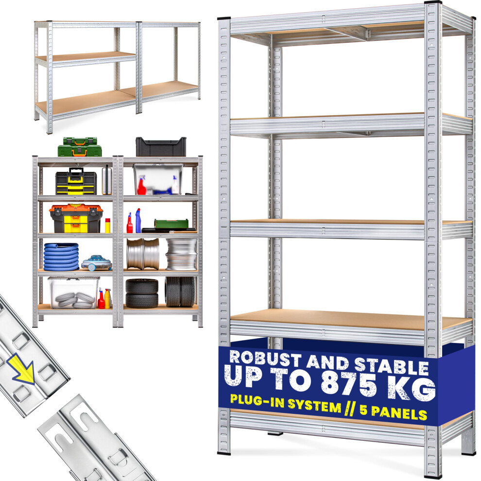Monzana Garage Shelving Unit | 5 Tier Industrial Racking | Heavy Duty Free Standing Plug-In Shelves | Warehouse | Shed | Workshop | 875Kg Capacity | 4250525308716