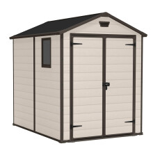 Manor Outdoor Apex Double Door Garden Storage Shed 6 x 8ft Beige Brown Wood effect | Fade Free | All Weather Resistant | Safe and Secure | Zero