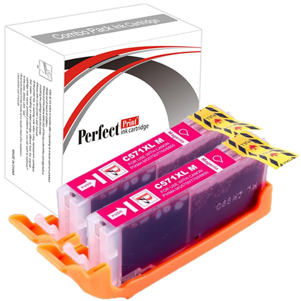 2 Magenta Perfectprint Compatible Ink Cartridge Replace Cli571 For Canon Pixma Mg5750 Mg5751 Mg5752 Mg5753 Mg6850 Mg6851 Mg6852 Mg6853 Mg7750 Mg7751 Pink 799648670446
