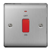 BG Nexus NBS Range Brushed Steel Switches & Sockets - Full Range of Matching Items (45 amp Double Pole Switch with Neon)