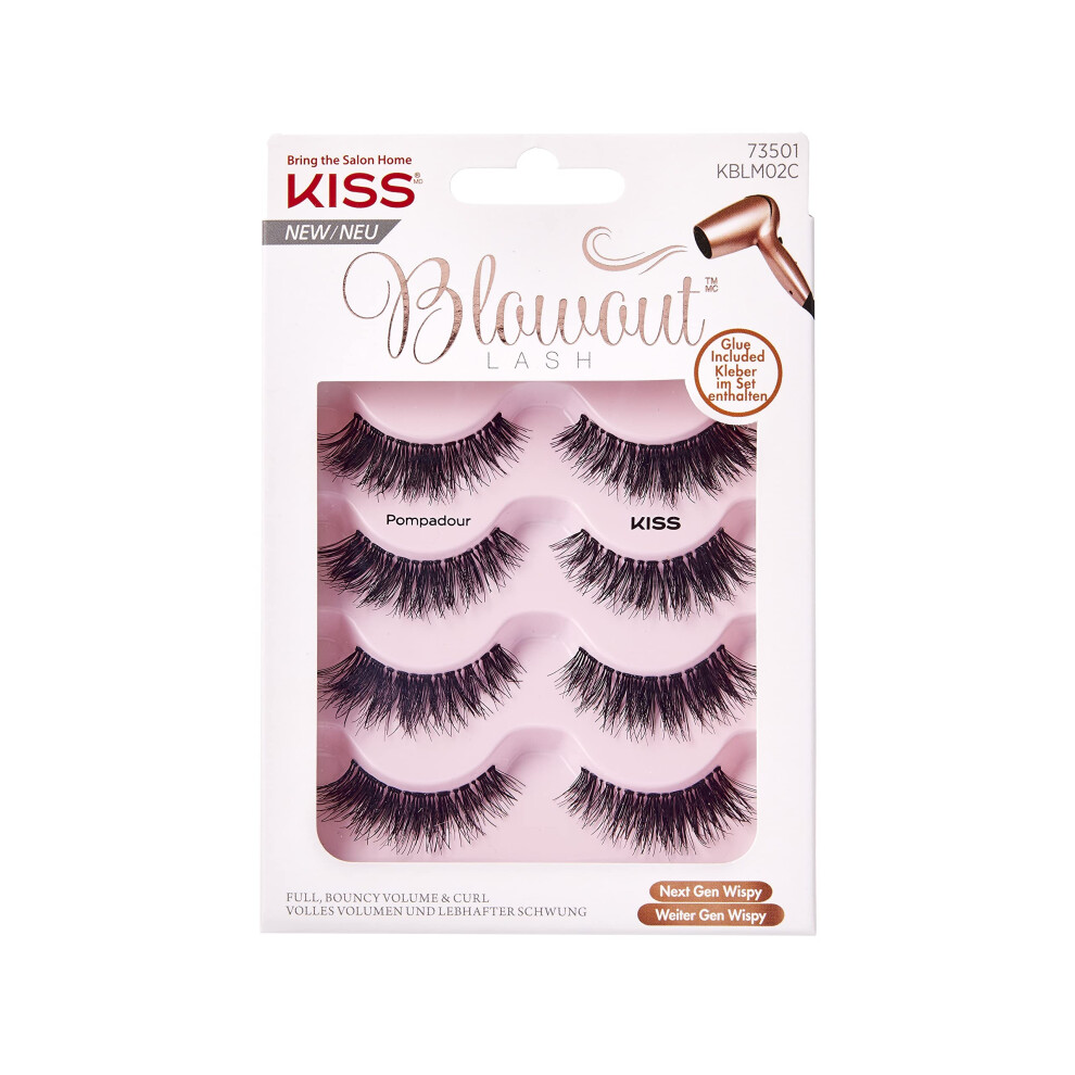 Kiss Blowout Lash Collection 4 Pairs Fake Eyelashes Pompadour Reusable False Eyelashes Including Eyelash Glue Multipack