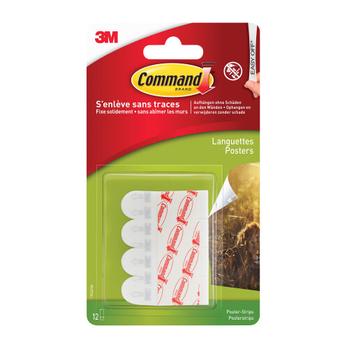 Poster Strips, Pack of 12 Adhesive Strips, White - Damage Free Hanging