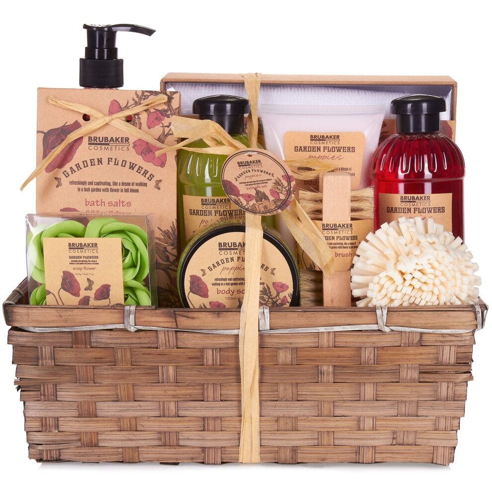 Brubaker Cosmetics 'Garden Flowers' 14-Pieces Bath Gift Set In Basket - Poppies Fragrance