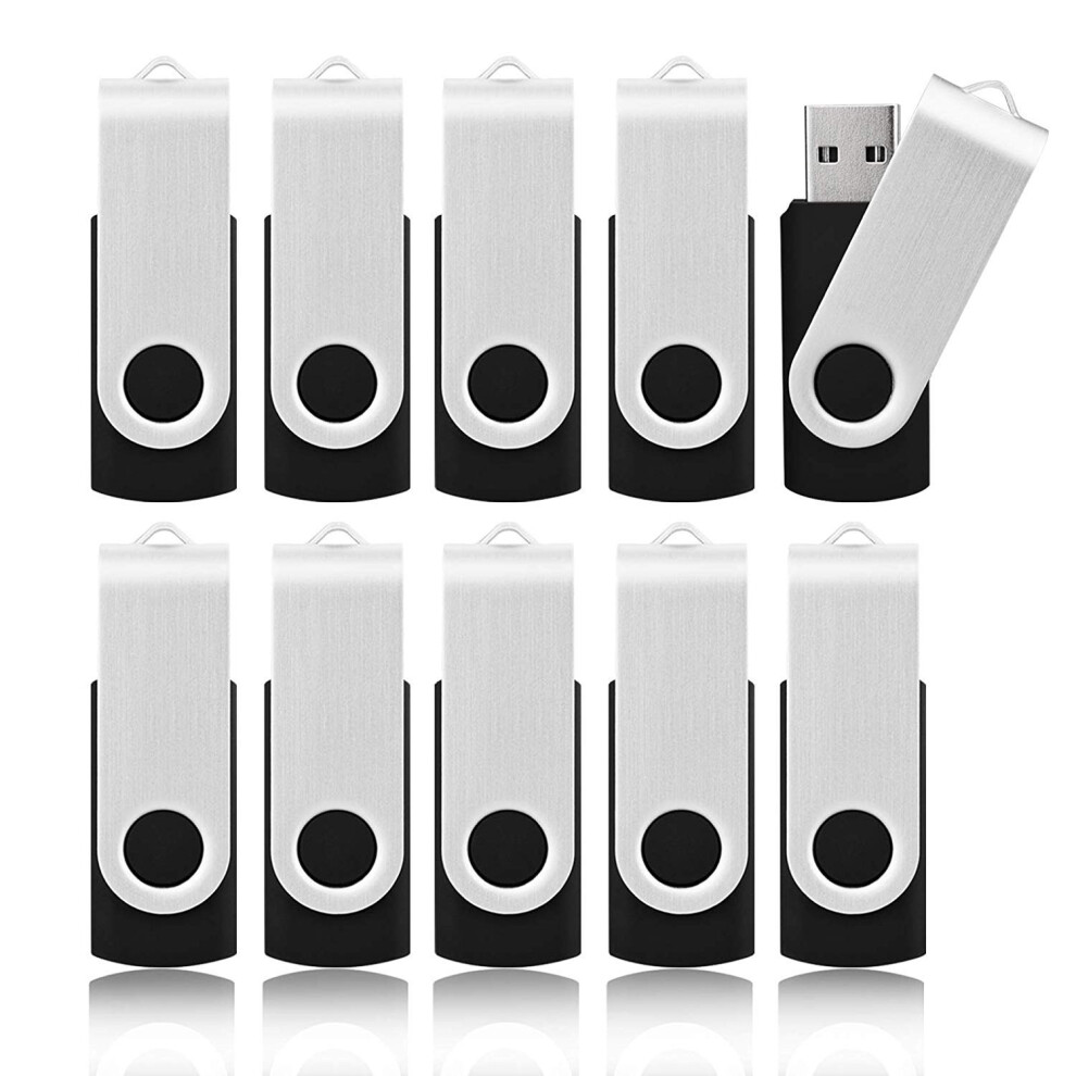10 Pack Pen Drive, 16 Gb Usb2.0 Flash Drive Swivel Thumb Drives (Black) Black 763230620652