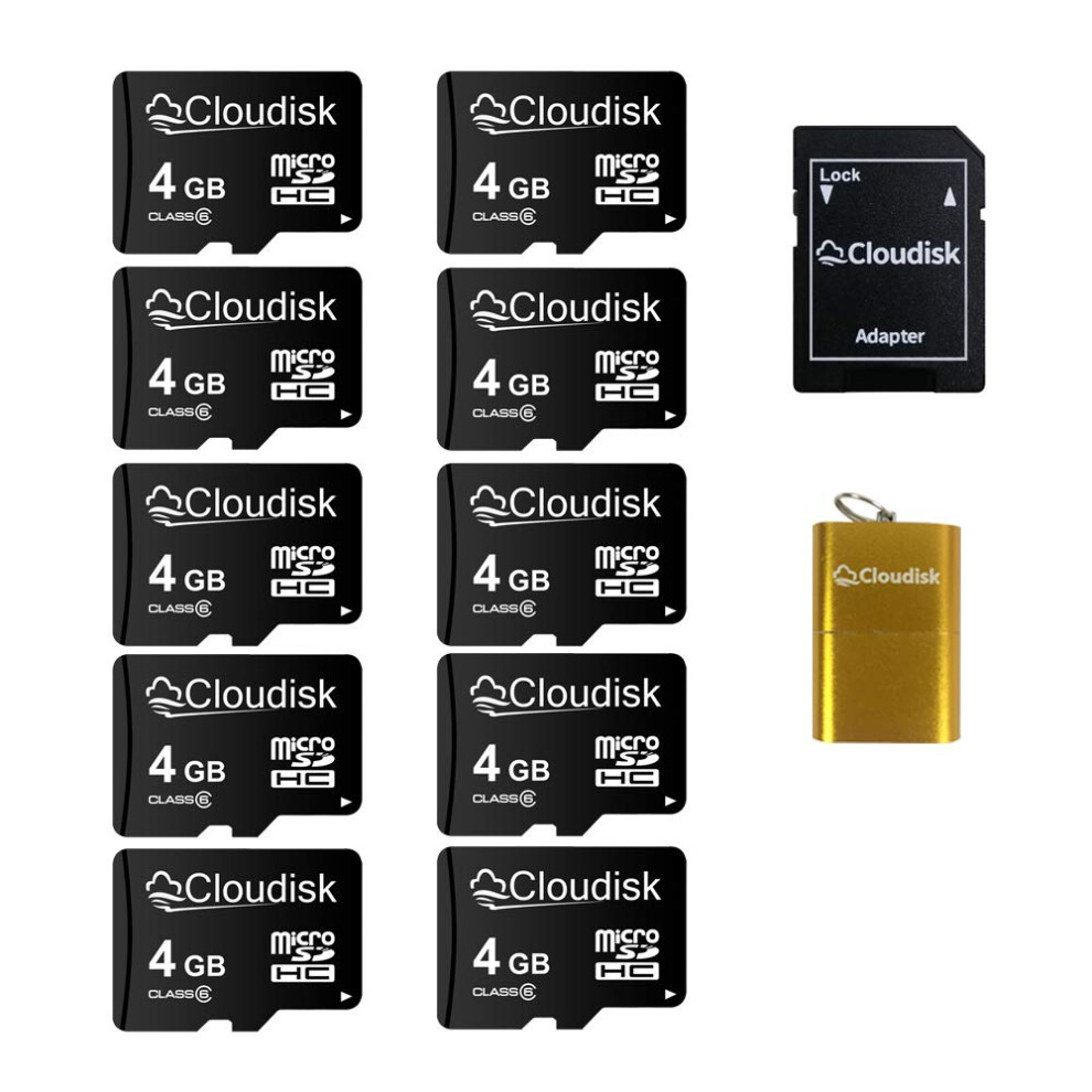 Pack Of 10 Micro Sd Card 4Gb Flash Memory Card C6 Micro Sdhc With Sd Adapter, Card Reader 8002128933019