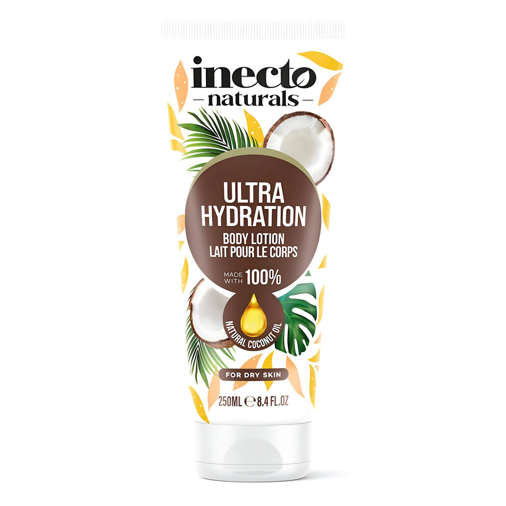 Inecto Natural Ultra Hydration Body Lotion 250Ml, 100% Natural Coconut Oil, Made In Uk, Vegan Formula, Ultra Hydration For Dry Skin