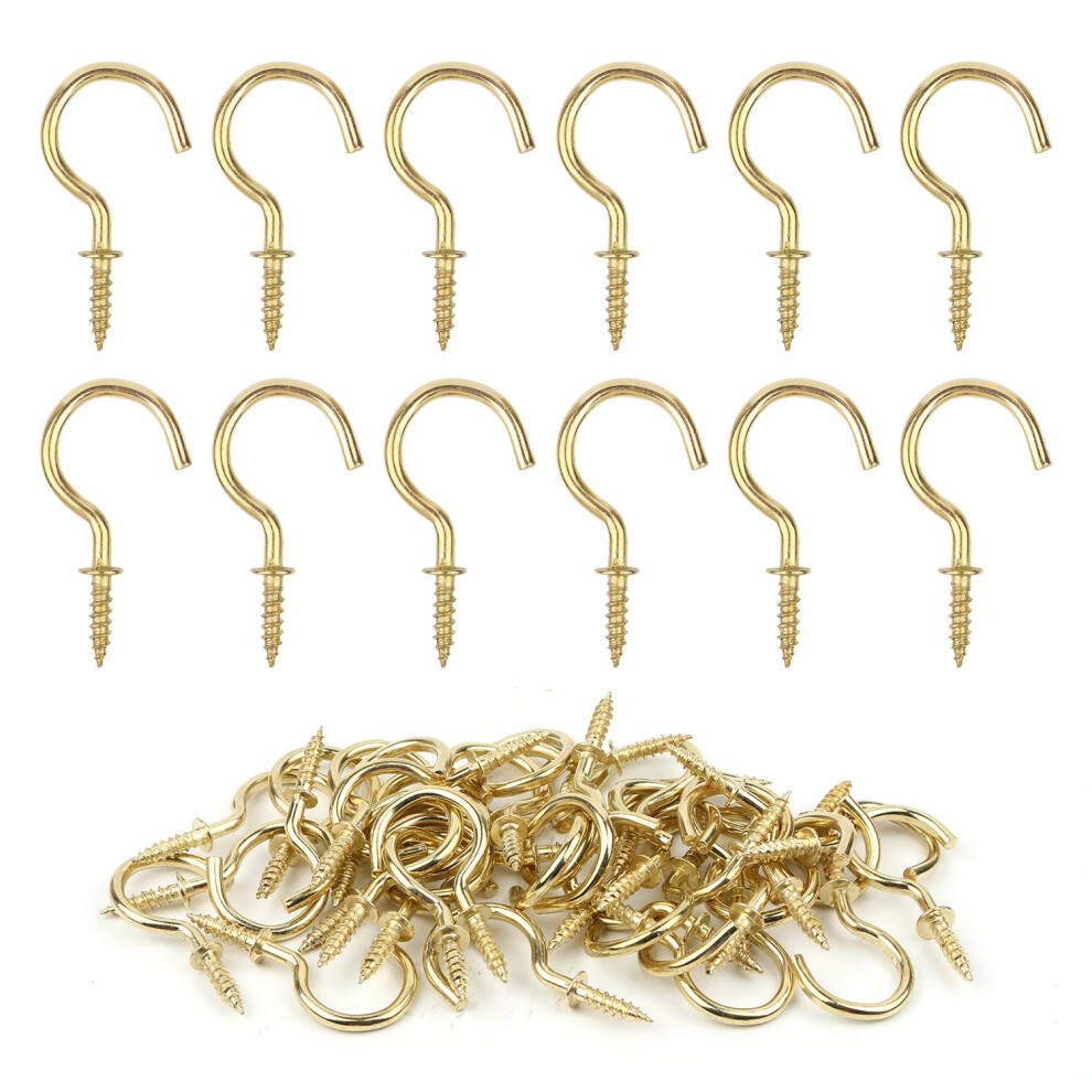 40 Pieces Brass Plated Metal Screw-In Ceiling Hooks Cup Hooks, 1.46 Inch, Gold 710568051757