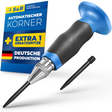 Automatic Center Punch – Adjustable Impact 60-130N | Made in Germany | Ergonomic Design with Spare Tip for Precision Marking