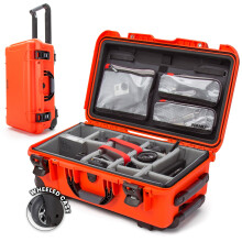 935 Waterproof Carry-On Hard Case with Lid Organizer and Padded Divider w/Wheels - Orange