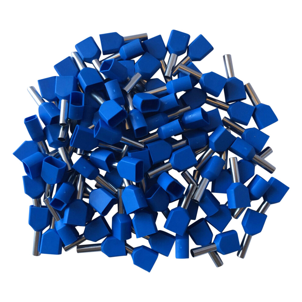 100 Pcs Blue Twin Entry 2.5Mmâ² Bootlace Ferrule Connector Insulated Cord Pin End Terminals 5056394702681