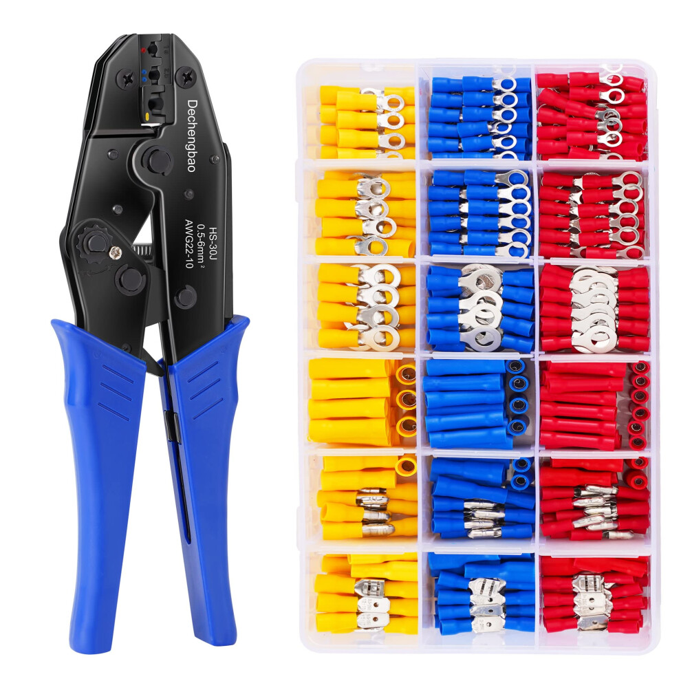 Insulated Wire Terminal Crimping Tool Kit, 0.5-6Mmâ² Ratchet Crimping Plier, Cable Lug Pliers Electrician Crimping Tool Set With 700 Insulated Butt 788493026980