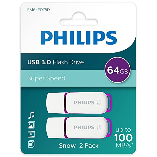 Philips Snow USB Flash Drive 64 GB, USB 3.0, 2 pack - Purple 1