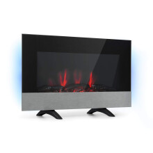 Basel - Baseline Electric Fireplace, Fan Heater, Power: 2000 Watts, 2 Heating Levels, LED Flame Illusion in 7 Colours, LED Background Lighting,