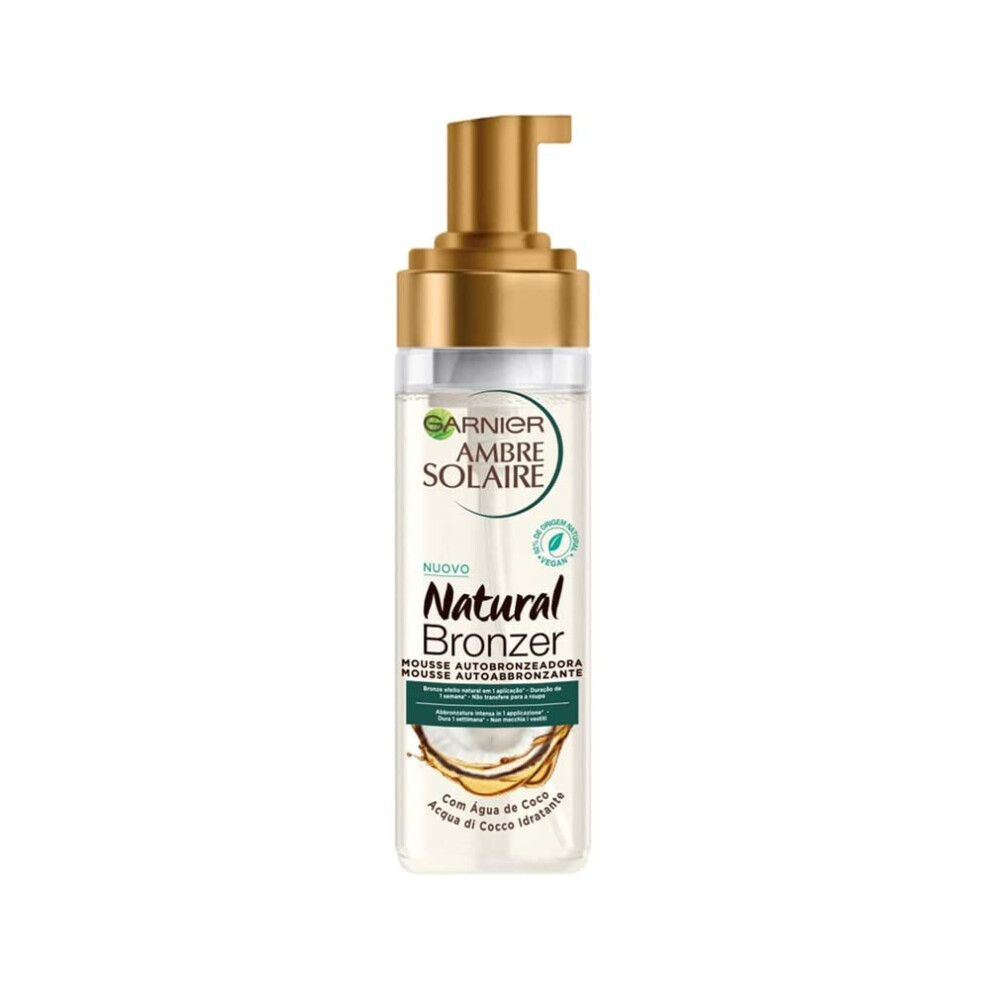 Garnier Ambre Solaire Self Tanning Mousse Natural Bronzer, Face And Body For A Natural Tan Up To A Week, Vegan Formula, Enriched With Moisturising Coconut