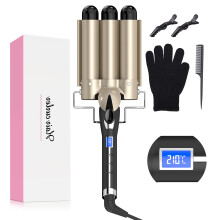 Mermaid Hair Waver 32MM for Loose Beachy Waves, AIMERVO 3 Barrel Curling Iron 1.25", 14 Heat Settings up to 210C Work on All Hair Types, Tourmaline