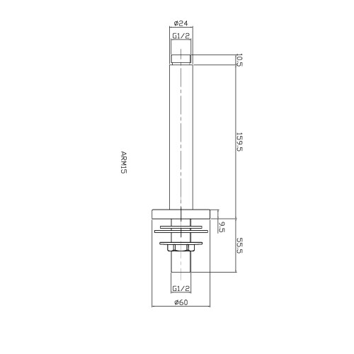 ARM815 Arvan | Modern Bathroom Round Ceiling Mounted Shower Arm, 150mm, Brushed Brass 1