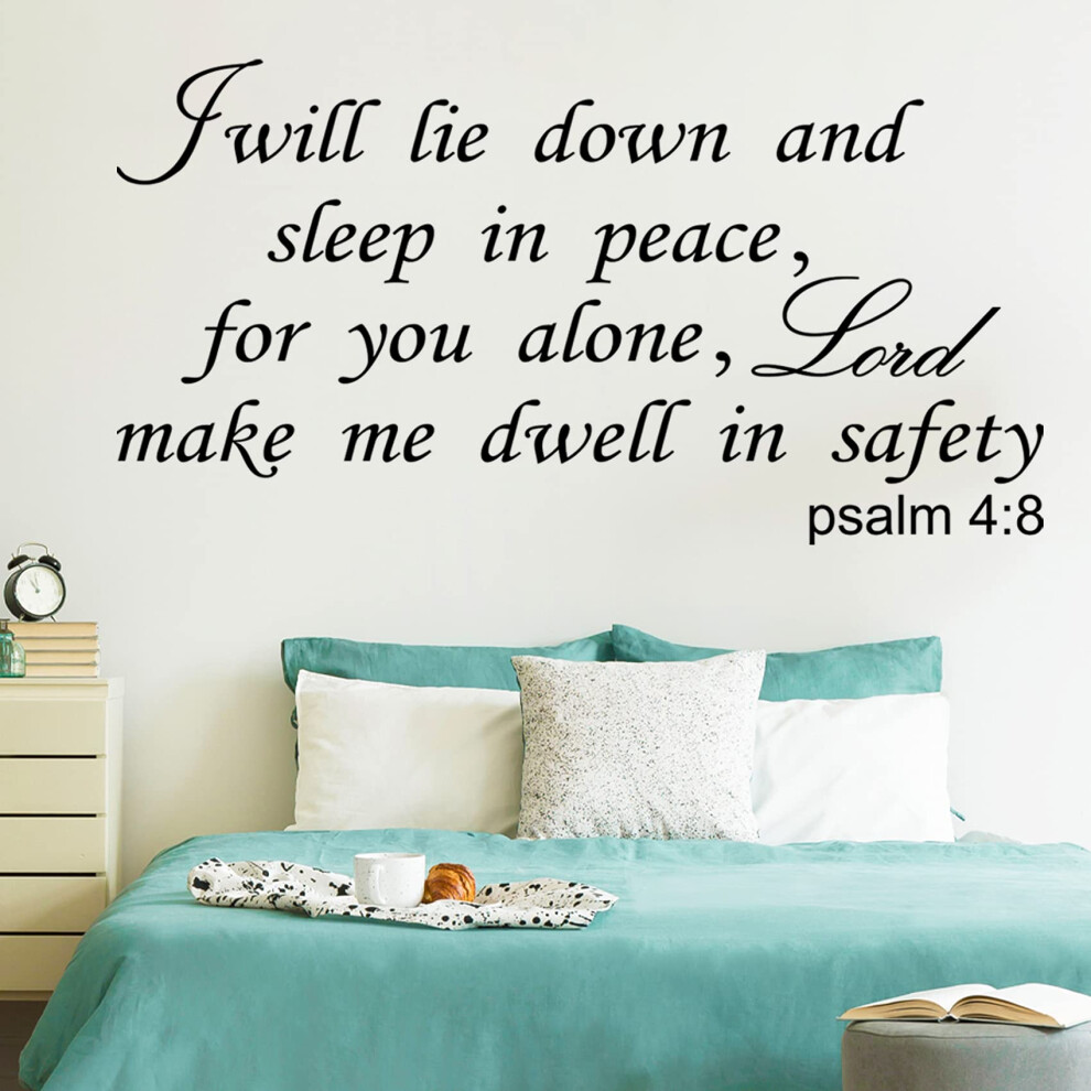 Cuayaes I Will Lie Down And Sleep In Peace For You Alone Lord Make Me Dwell In Safety Wall Decals Bible Verse Religious Quotes Scripture Bedroom Christian
