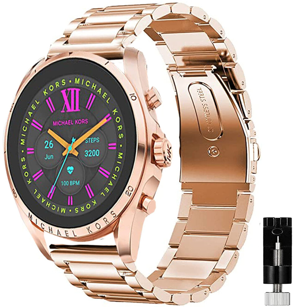 Michael Kors Compatible Quick Release Stainless Steel Metal Replacement Straps For Gen 6 Bradshaw Smartwatch (Rose ) Gold 653733219128