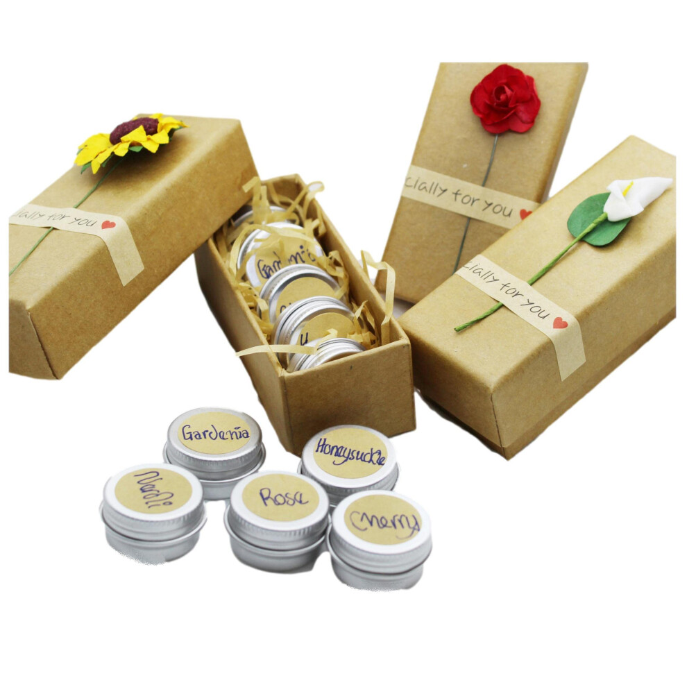 Hk Online Handmade 'Lip Sync' 5 Lip Butters Gift Set -Rose, Cherry, Gardenia, Honeysuckle & Neroli, 100% Natural, Solid Body Lotion Lip Tins, Cocoa & Shea