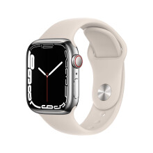Watch Series 7 (GPS + Cellular, 41MM) Silver Stainless Steel Case with Starlight Sport Band (Renewed)