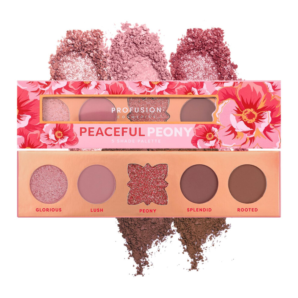 Profusion Cosmetics Blooming Hues - 5 Highly Pigmented Shades Eyeshadow Palette With Built-In Mirror, Multi-Finish & Long-Wearing Formula, Blendable, Vegan & Cruelty-Free