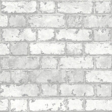 White Brick Wall Grey Shimmer Tones Effect Faux Metallic Feature Wallpaper 3D (White Brick Wall Grey Shimmer-Sample)