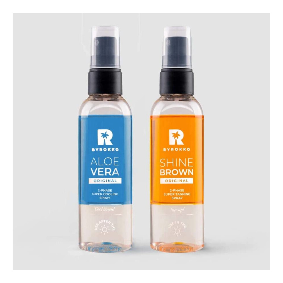 Byrokko Aloe Vera 2-Phase Soothing & Cooling Mist With Hyaluronic Acid & 2-Phase Shine Tanning Spray Oil With Hyaluronic Acid | For Sunbathing And Brown