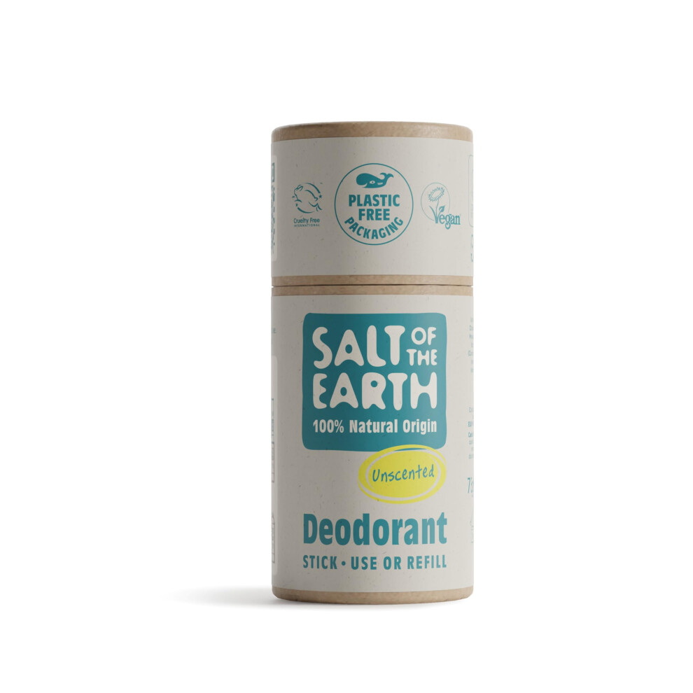 Salt Of The Earth - Natural Deodorant Stick Refill - Unscented - 100% Natural Origin Ingredients, Vegan & Long Lasting Protection, Leaping Bunny Approved, Uk Made For