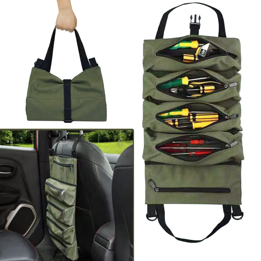 Tool Roll Bag - 5 Pocket Tool Tote Carrier With Sling & Wrench Roll Up Pouch Organizer 774829303092