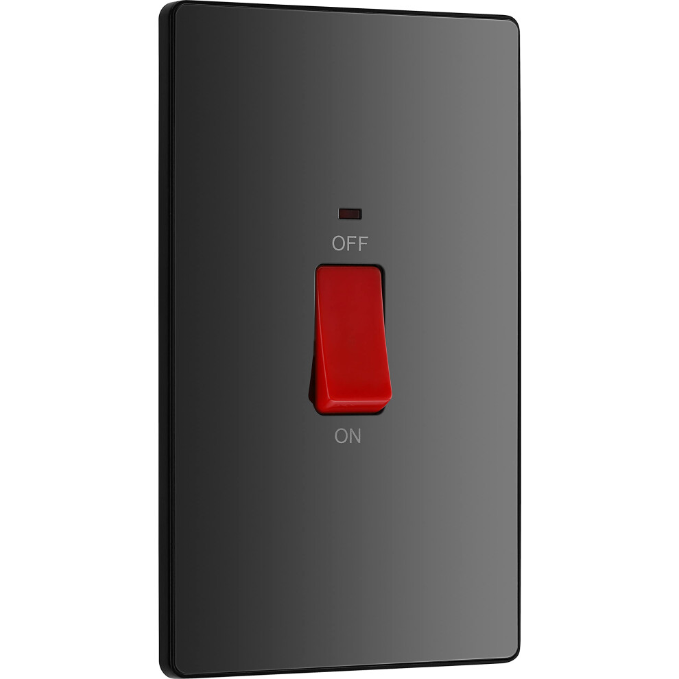 Bg Electrical Large Cooker Control Switch Unit With Led Power Indicator, Double Plate, Double Pole, Screwless Front Plate, Evolve, Black Chrome, 45A, 5050765188760