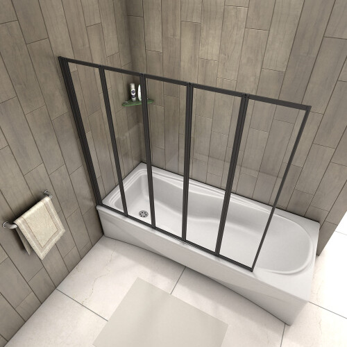 Matt Black 1200x1400mm 5 Fold Folding Bath Shower Screen Door Panel 2