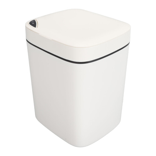 Battery Powered Automatic Garbage Can Touchless Motion Detection Slim Space Saving Design Waterproof Odor Locking Lid Bathroom Friendly White 2