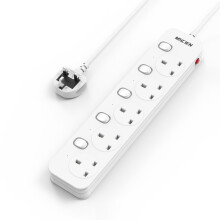 Extension Lead 1M 5 Way Plug Sockets with Individual Switches, Overload/Surge Protection Wall Mountable Power Strip 1 metre Extension Cable 13A/3250W