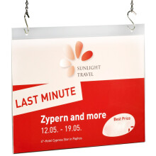 TA241 Hanging Sign Holder, for A4 landscape, double-sided presentaiton, acrylic, 1 Piece