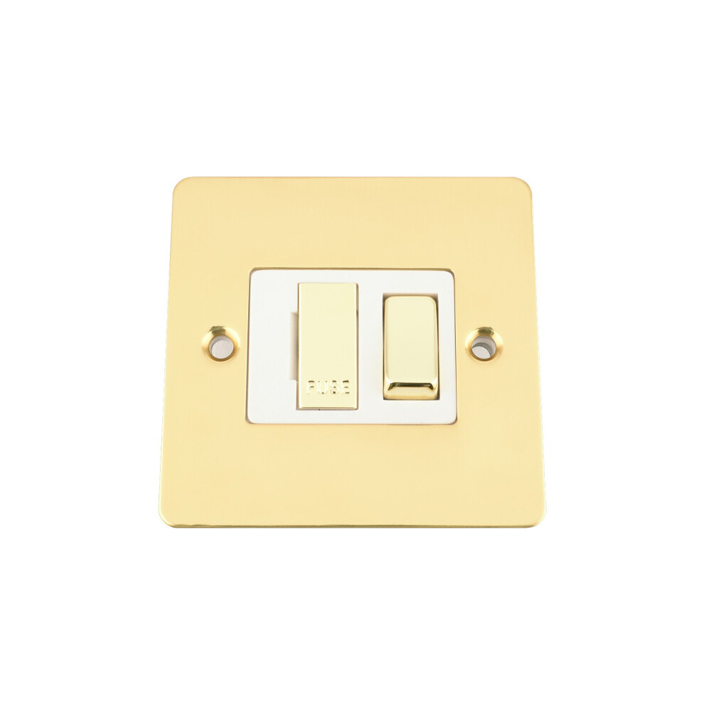 Fused Switch - Polished Mirror Brass Flat - White Insert Metal Rocker Switch - 13 Amp Switched Fused Spur Unit 700867984375