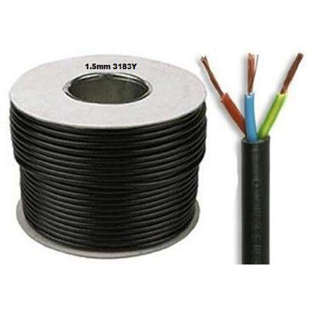 50 Meters Drum/Reel Of Black Flex 3183Y 1.5Mm 15 Amp 3 Core Flexible Black Cable 5055598012435