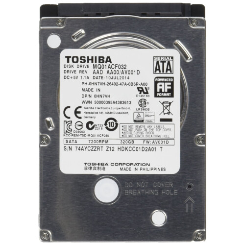 Toshiba HDD 320GB SATA 3GB/S 2.5IN